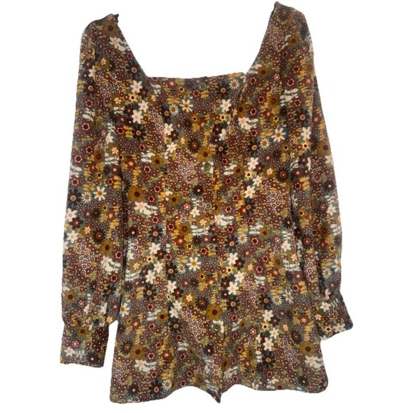 Cider Womens Corduroy Flower Power Retro Button Up Puff Long Sleeve Mini Dress S - Picture 5 of 8